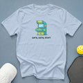 Light blue t-shirt with cartoon arcade machine graphic and text "zero, zero, start".
