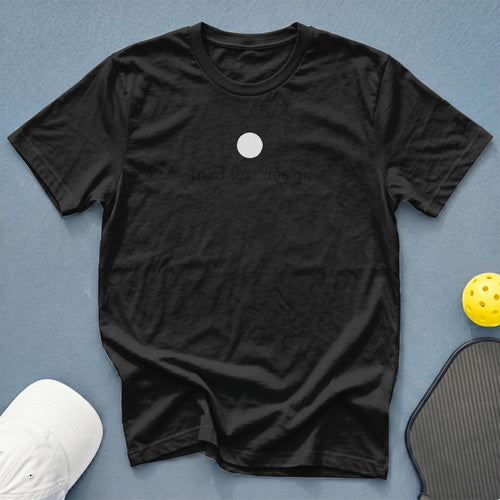Black t-shirt with white dot and "Third Test Design" text, plus pickleball gear.