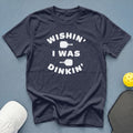 Navy t-shirt with white text "Wishin, I Was DinkIn'" and pickleball graphics.