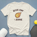 Cream t-shirt with "Give Em' The Erne" pickleball graphic and flaming pickleball.