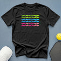 Black t-shirt with colorful "DINK" text in green, blue, and pink stripes.
