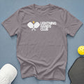 Gray t-shirt with "Lightning Hands Club" text and pickleball graphics.